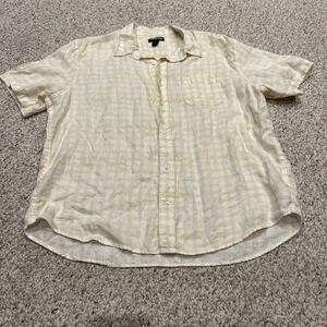 Lands End Men's Short Sleeve Button Down Shirt Sz XL 100% Linen Yellow Stripe